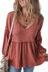 Textured V Neck Ruffle Tiered Babydoll Blouse