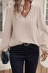Textured V Neck Scallop Trim Long Sleeve Blouse