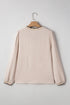 Textured V Neck Scallop Trim Long Sleeve Blouse