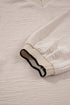 Textured V Neck Scallop Trim Long Sleeve Blouse