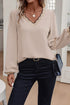 Textured V Neck Scallop Trim Long Sleeve Blouse