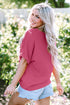 Textured V Neck Short Sleeve Rolled Cuff Top