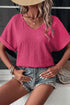 Textured V Neck Short Sleeve Rolled Cuff Top