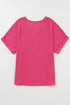 Textured V Neck Short Sleeve Rolled Cuff Top
