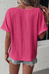 Textured V Neck Short Sleeve Rolled Cuff Top
