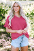 Textured V Neck Short Sleeve Rolled Cuff Top