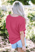 Textured V Neck Short Sleeve Rolled Cuff Top