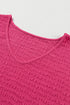 Textured V Neck Short Sleeve Rolled Cuff Top