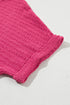 Textured V Neck Short Sleeve Rolled Cuff Top