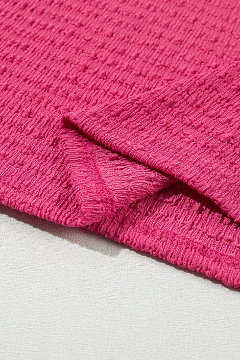 Textured V Neck Short Sleeve Rolled Cuff Top