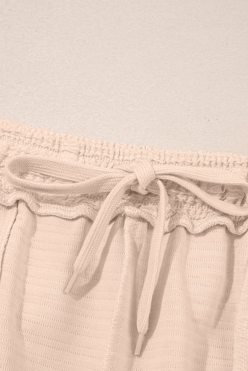 Textured V Neck Solid Casual Short Set