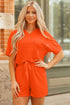 Textured V Neck Solid Casual Short Set