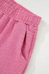 Textured V Neck Solid Casual Short Set