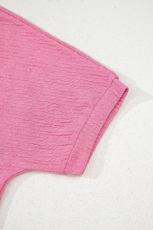 Textured V Neck Solid Casual Short Set