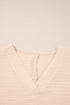 Textured V Neck Solid Casual Short Set