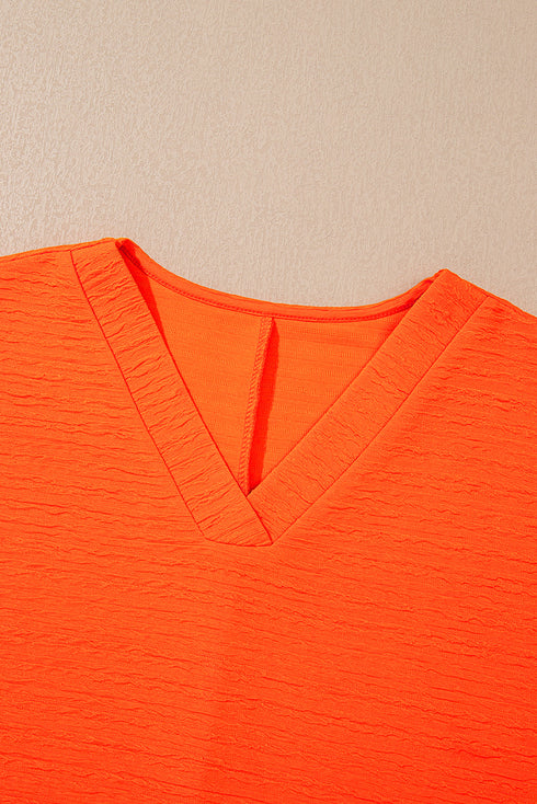 Textured V Neck Solid Casual Short Set