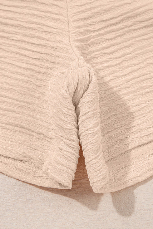 Textured V Neck Solid Casual Short Set