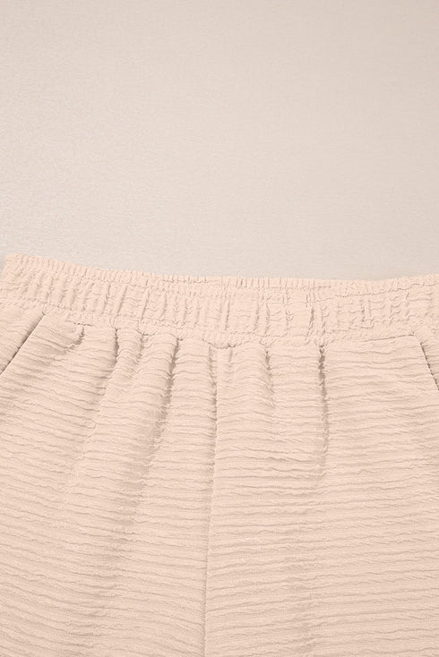 Textured V Neck Solid Casual Short Set