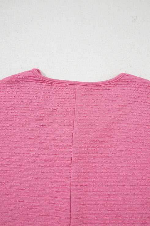 Textured V Neck Solid Casual Short Set