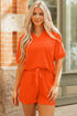 Textured V Neck Solid Casual Short Set