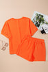 Textured V Neck Solid Casual Short Set