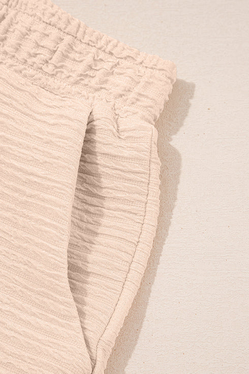 Textured V Neck Solid Casual Short Set