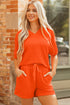 Textured V Neck Solid Casual Short Set
