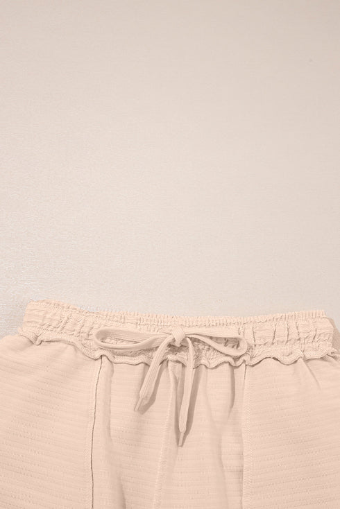 Textured V Neck Solid Casual Short Set