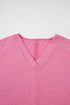 Textured V Neck Solid Casual Short Set