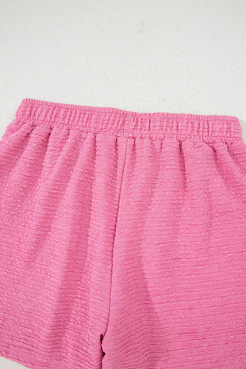 Textured V Neck Solid Casual Short Set