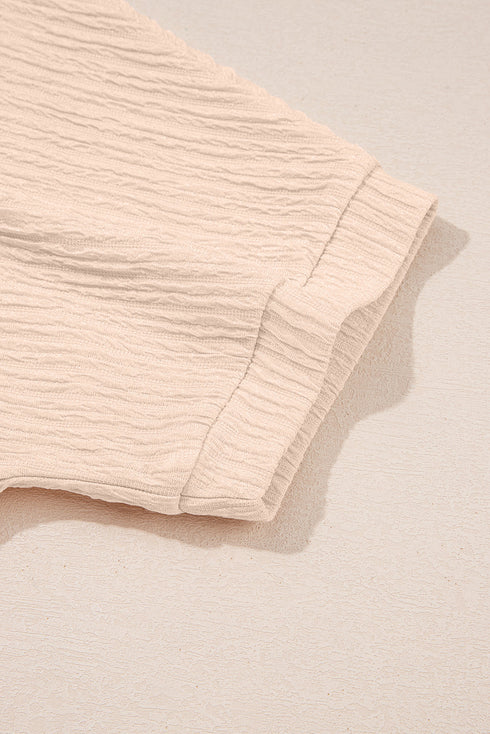 Textured V Neck Solid Casual Short Set