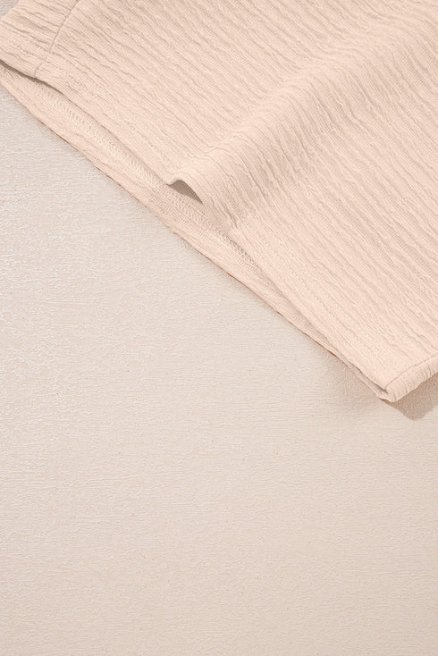 Textured V Neck Solid Casual Short Set