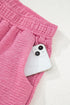 Textured V Neck Solid Casual Short Set