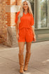 Textured V Neck Solid Casual Short Set