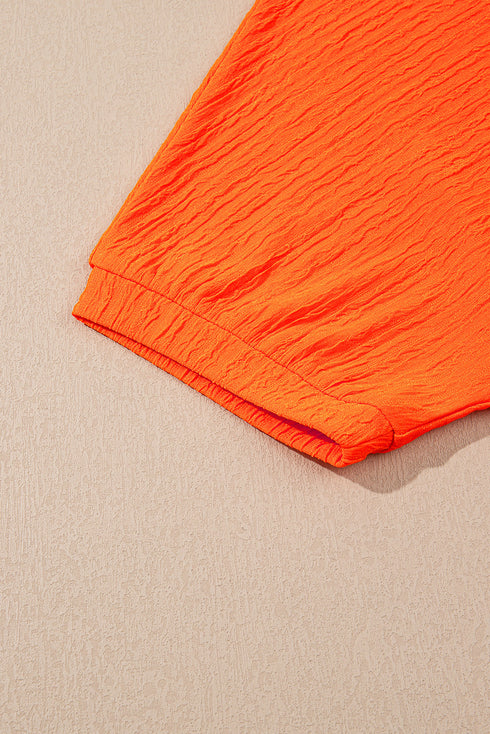Textured V Neck Solid Casual Short Set