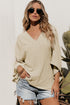Textured V Neck Wide Sleeve Crinkled Fit Blouse