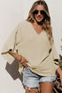 Textured V Neck Wide Sleeve Crinkled Fit Blouse