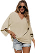 Textured V Neck Wide Sleeve Crinkled Fit Blouse