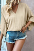 Textured V Neck Wide Sleeve Crinkled Fit Blouse