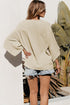 Textured V Neck Wide Sleeve Crinkled Fit Blouse