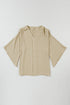 Textured V Neck Wide Sleeve Crinkled Fit Blouse
