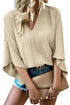 Textured V Neck Wide Sleeve Crinkled Fit Blouse