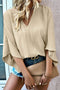 Textured V Neck Wide Sleeve Crinkled Fit Blouse