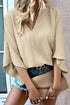 Textured V Neck Wide Sleeve Crinkled Fit Blouse