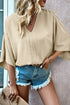 Textured V Neck Wide Sleeve Crinkled Fit Blouse