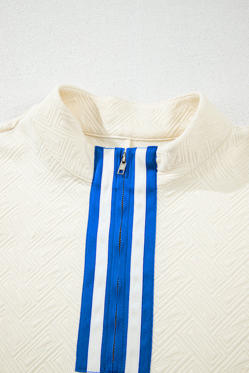 Textured Varsity Half Zip Pullover Top