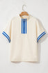 Textured Varsity Half Zip Pullover Top