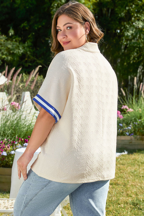 Textured Varsity Half Zip Pullover Top