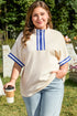 Textured Varsity Half Zip Pullover Top