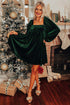Textured Velvet Square Neck Balloon Sleeve Tie Back Babydoll Mini Dress